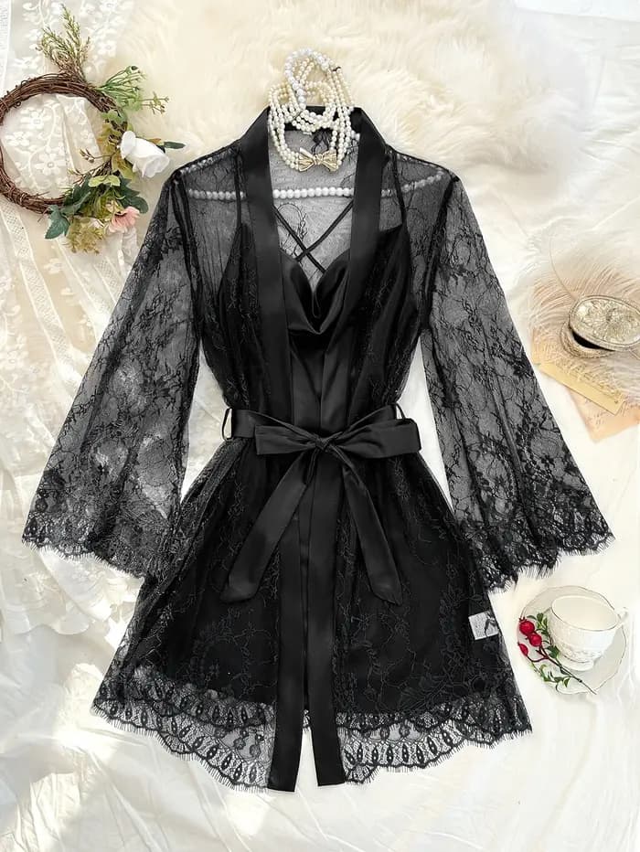 Ensemble de pyjama 2 pièces en dentelle pour femme