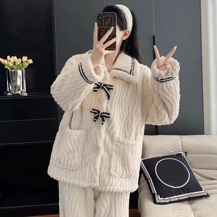 Pyjama d'automne et d'hiver pour femmes, vêtements de maison rembourrés et épais, vêtements de princesse chauds pour étudiantes, 2 pièces/ensemble