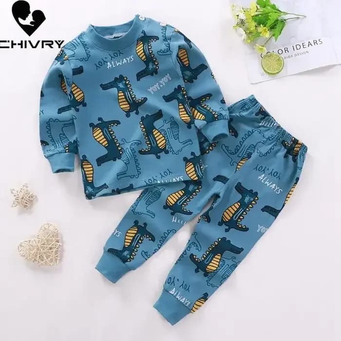 Ensemble pyjama pour enfants, garçons et filles, imprimé de dessin animé, t-shirt à manches longues, mignon, hauts avec pantalons, vêtements de couchage pour bébés en bas âge, nouvelle collection auto