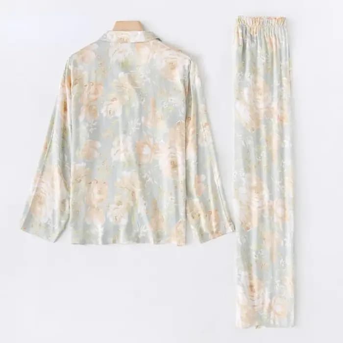 Ensembles de pyjamas à manches longues College de fleurs vertes en viscose fraîche pour femmes, vêtements de nuit pour la maison, pyjama d'automne