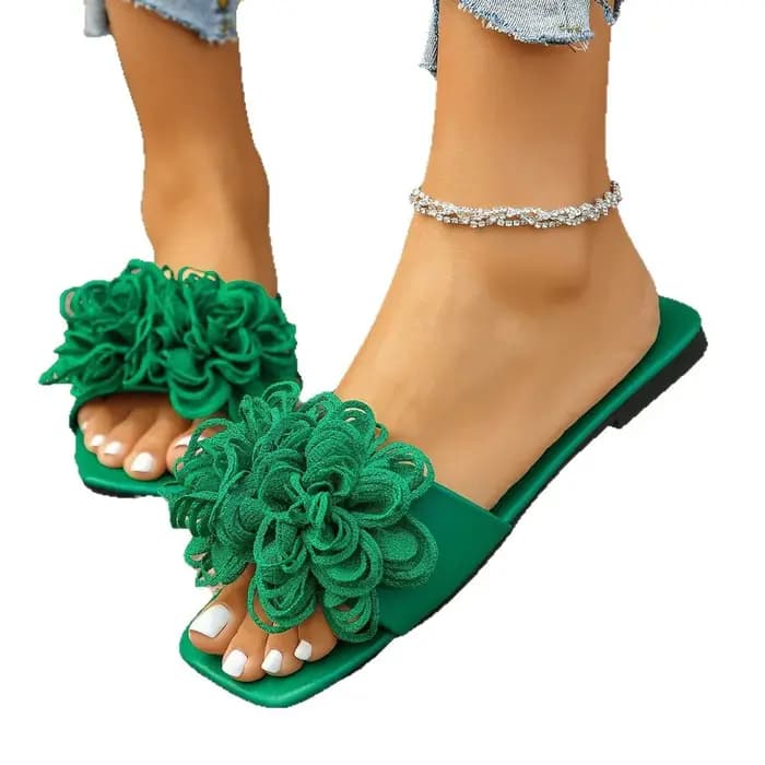 Crochet fleur glisser sandales femme été rose bleu Floral Mule pantoufles dames arc-en-ciel couleur en plein air vacances sans lacet chaussure plate