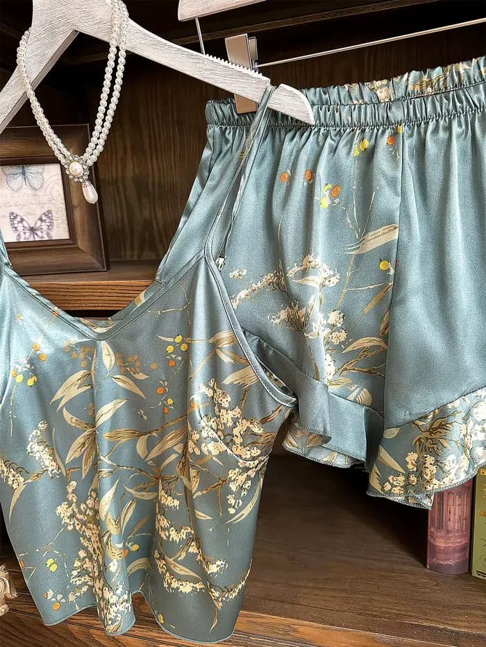 Ensemble pyjama vintage imprimé cerise pour femme