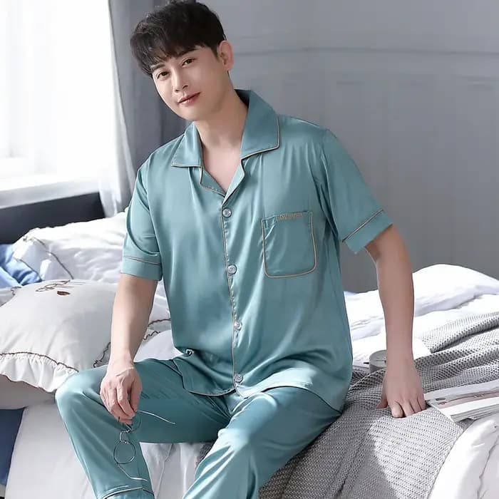 Ensemble pyjama d'été à manches courtes pour hommes, vêtements de nuit en soie, ample, décontracté, doux, col rabattu, Cardigan, vêtements de maison pour hommes