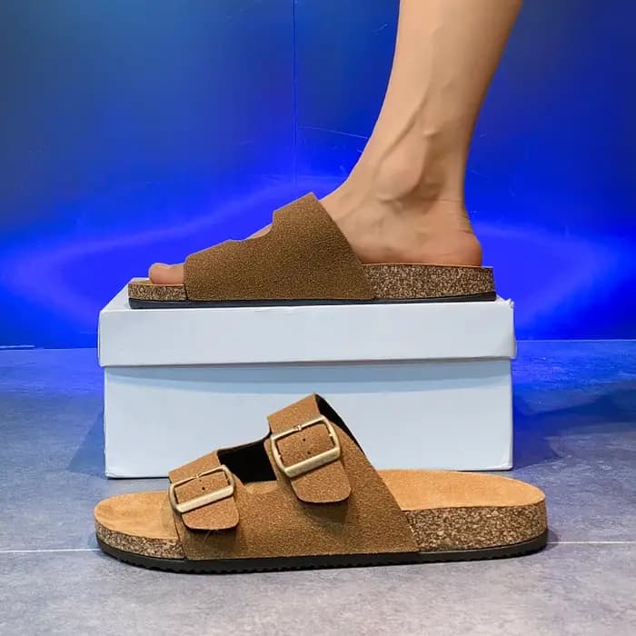 【Double bouton rétro + sensation de pied en liège】 Pantoufles décontractées pour couple pour vêtements d'été