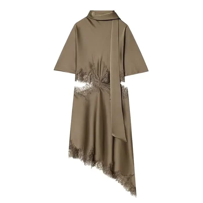Robe courte pour femmes, mode d'été, robe asymétrique en dentelle satinée, robes sexy à découpes pour femmes, robes de soirée élégantes pour femmes
