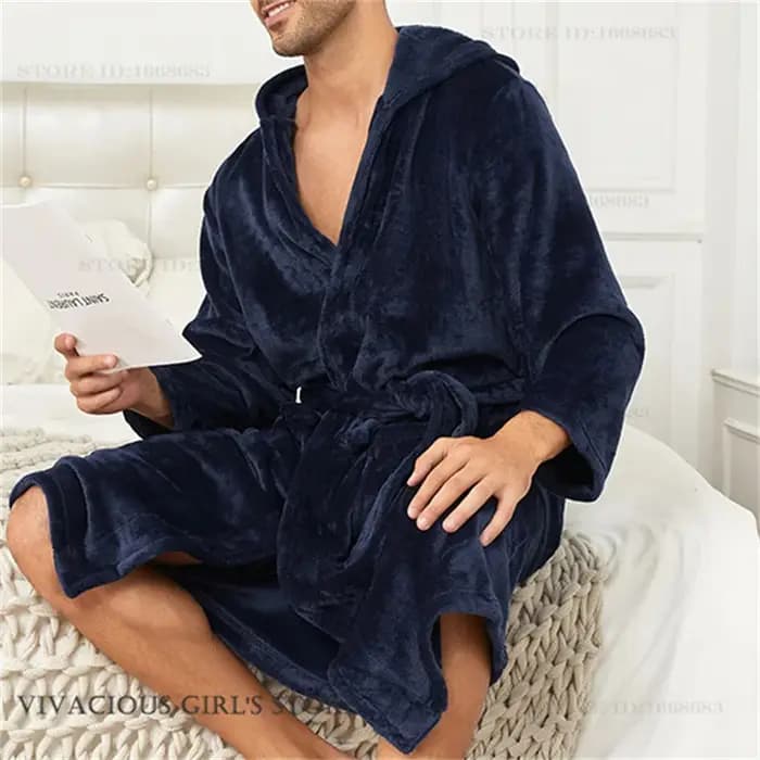 Flanne hommes Robe longue à capuche Kimono peignoir Robe Homewear automne hiver épaissir chaud vêtements de nuit déshabillé ample décontracté vêtements de nuit