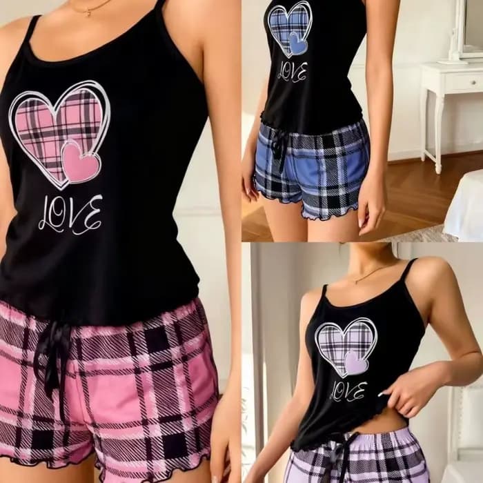 Ensemble de pyjama femme tendance motif cœur avec nœud