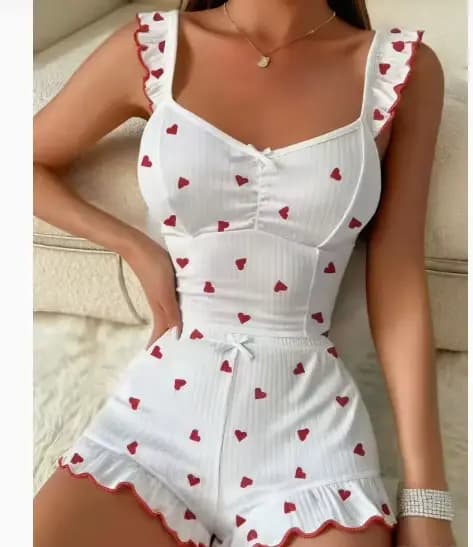 Ensemble de pyjama côtelé imprimé fraises pour femme - Haut