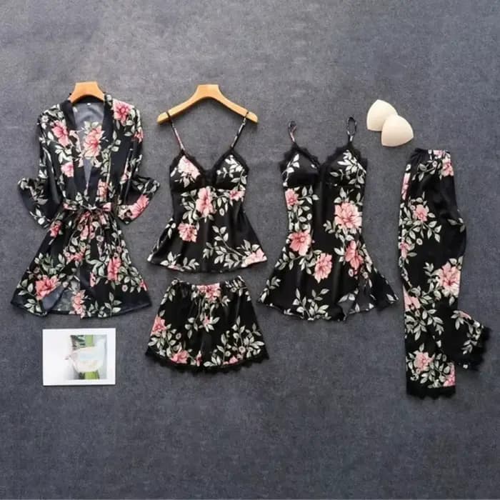 Pyjamas pour femmes 2026 – Ensemble sexy cinq pièces d'été avec bretelles