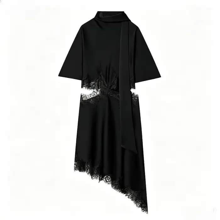 Robe courte pour femmes, mode d'été, robe asymétrique en dentelle satinée, robes sexy à découpes pou