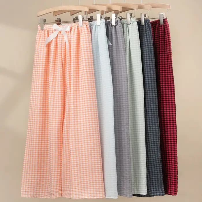 Pantalon de pyjama Simple en coton et Viscose pour femmes, vêtements de chambre imprimés à carreaux, pantalons de maison, printemps et été, 2025