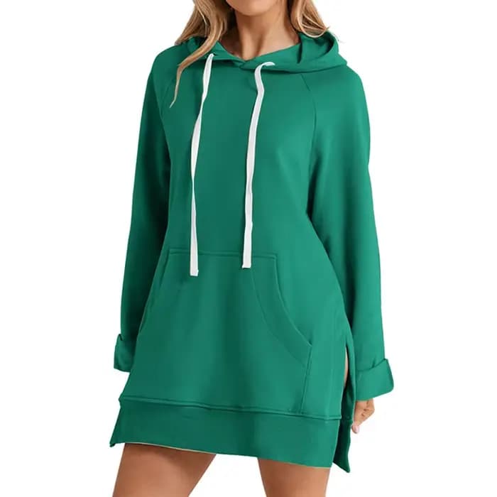 Robe à capuche pour femmes, ourlet fendu, cordon de serrage, ample avec grande poche, pull à capuche