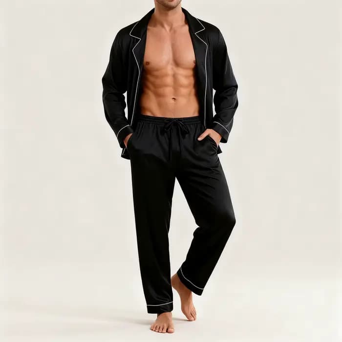 Ensemble de pyjama de luxe pour homme avec bordure contrastée
