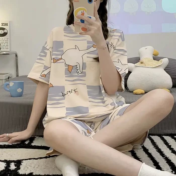 Ensemble de pyjama décontracté pour femme à manches courtes, motif ours de dessin animé, dégradé, po