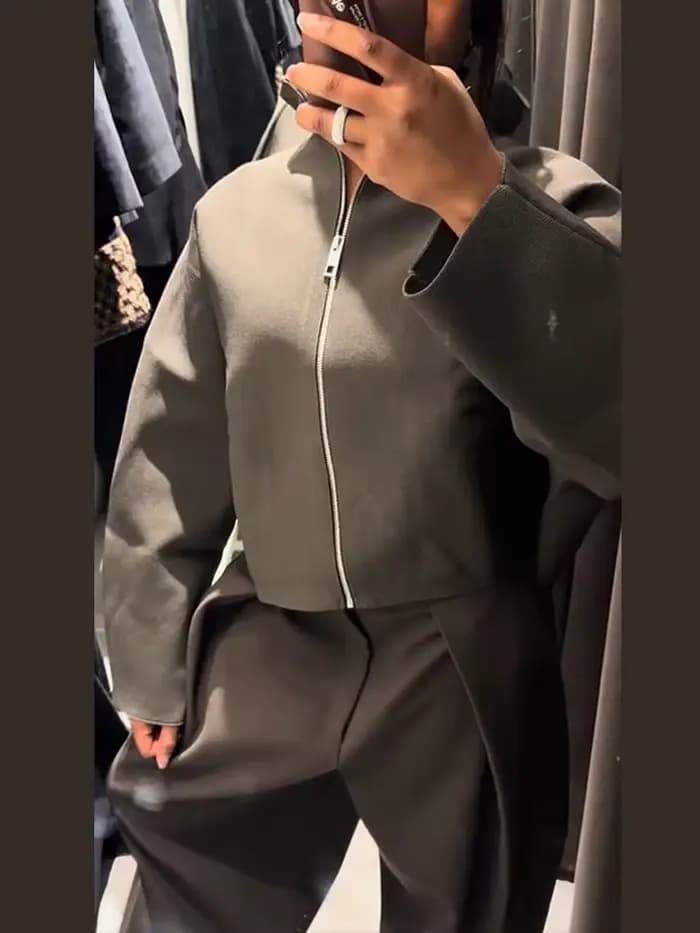 Veste courte en tricot pour femmes, col montant, fermeture éclair, manteau ample à manches longues,