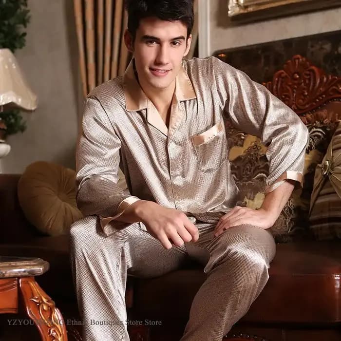 Printemps automne nouveau mâle 2 pièces Pyjamas ensemble vêtements de nuit imprimé à manches longues pantalon Pijamas
