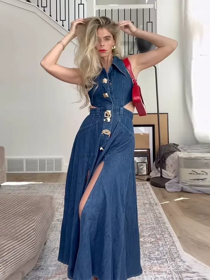 Robe en jean sans manches pour femmes
