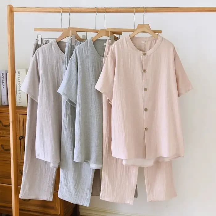 Ensemble pyjama minimaliste japonais en mélange de coton et de lin