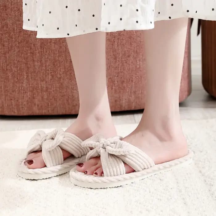 Pantoufles à talons plats avec nœud pour femmes