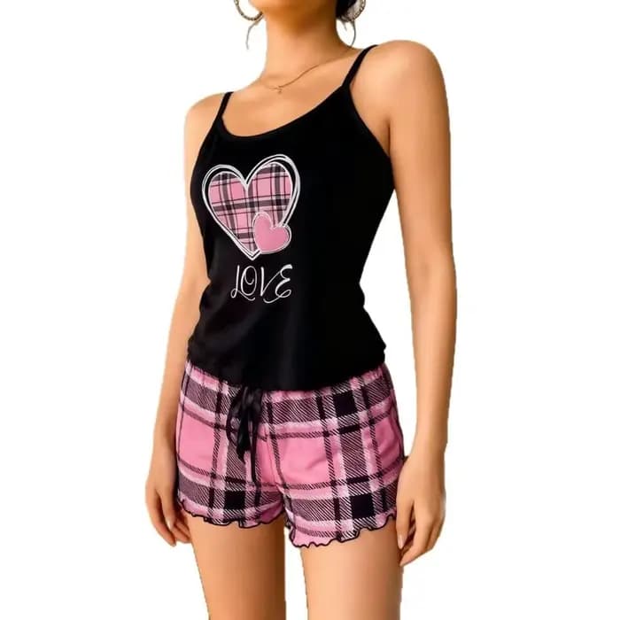 Ensemble de pyjama femme tendance motif cœur avec nœud