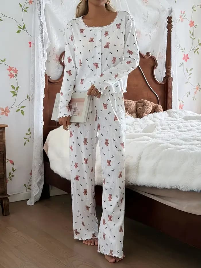 Ensemble de pyjama imprimé ours mignon pour femme