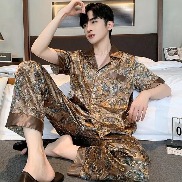 Manches longues hommes tache soie pyjama ensembles