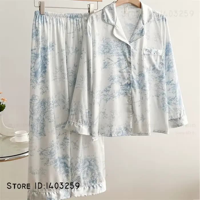 Ensemble pyjama élégant en Satin de soie pour femmes, vêtements de salon, Lingerie Sexy, pantalon à