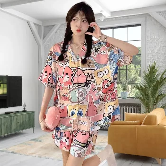 Nouvel ensemble de pyjama d'été pour femme, style dessin animé mignon SpongeBob, haute qualité, pour