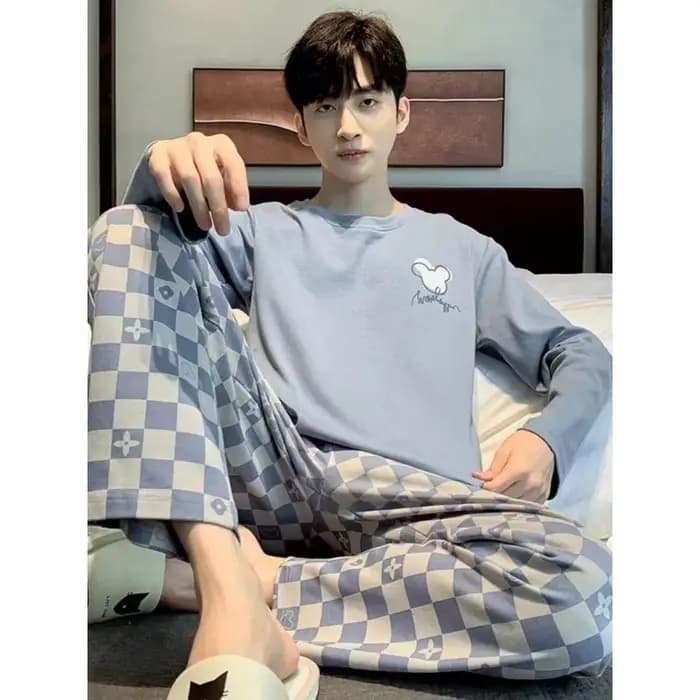 Pyjamas hommes printemps et automne Plaid couleur unie variété de grande taille jeunesse Homewear costume à manches