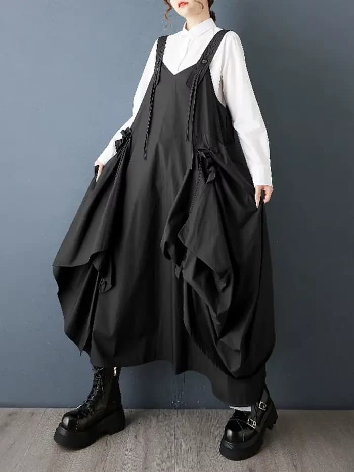 Robe plissée sans manches noire Vintage à bretelles pour femmes