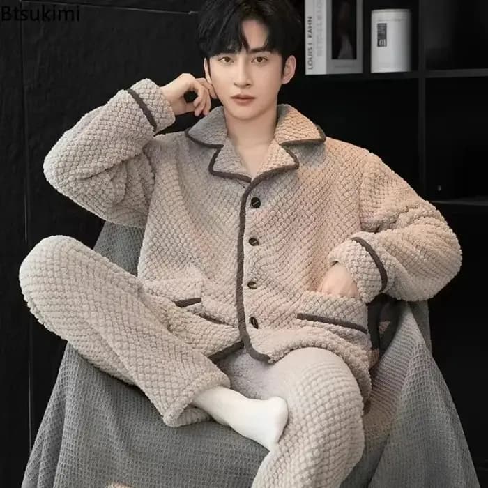 Nouveaux ensembles de pyjamas en flanelle pour hommes 2025 – Collection automne-hiver – Chauds