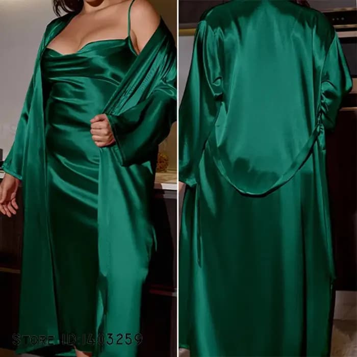Grande taille 3XL-5XL femmes Twinset Robe ensemble chemise de nuit longue Kimono peignoir