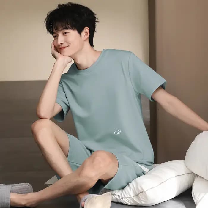 Pyjama Homme 100% Coton Tendance Manches Courtes et Short Ensemble 2 Pièces Été Pijama Hombre Cadeau Confort Maison