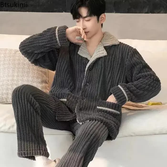 Offre Spéciale – Ensembles de Pyjama Homme Automne-Hiver en Velours Corail Épais et Chaud – Tenue de Nuit Ample et Confortable en Flanelle – Vêtements d'Intérieur Masculins