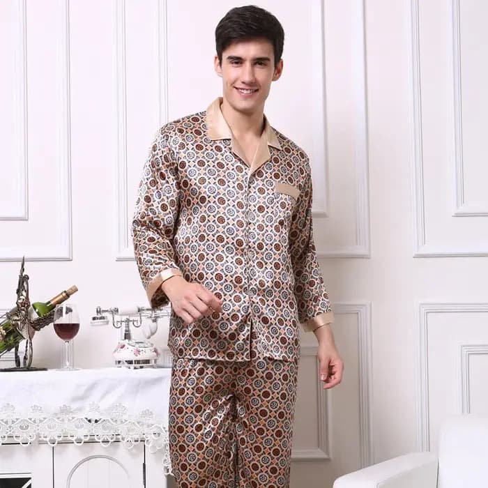 Printemps automne nouveau mâle 2 pièces Pyjamas ensemble vêtements de nuit imprimé à manches longues pantalon Pijamas