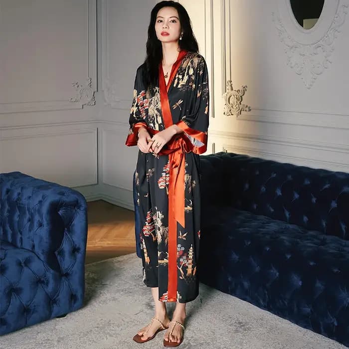 Nouveau printemps été femmes longue Robe Kimono peignoir