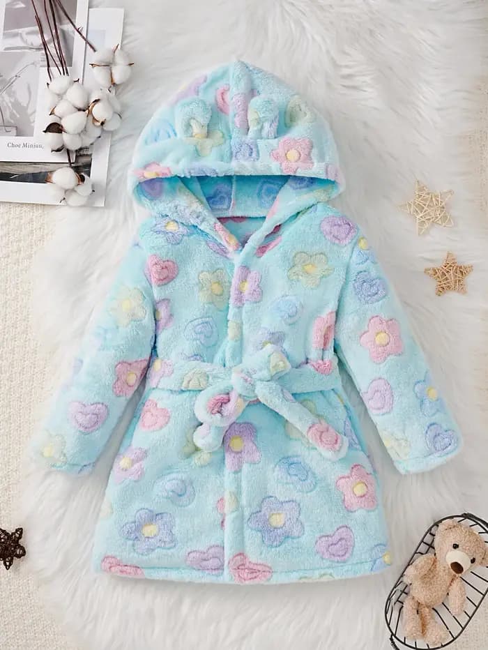Peignoir pour enfants de saison, 2-6 ans, filles et garçons, pyjama en flanelle à capuche, uni et im