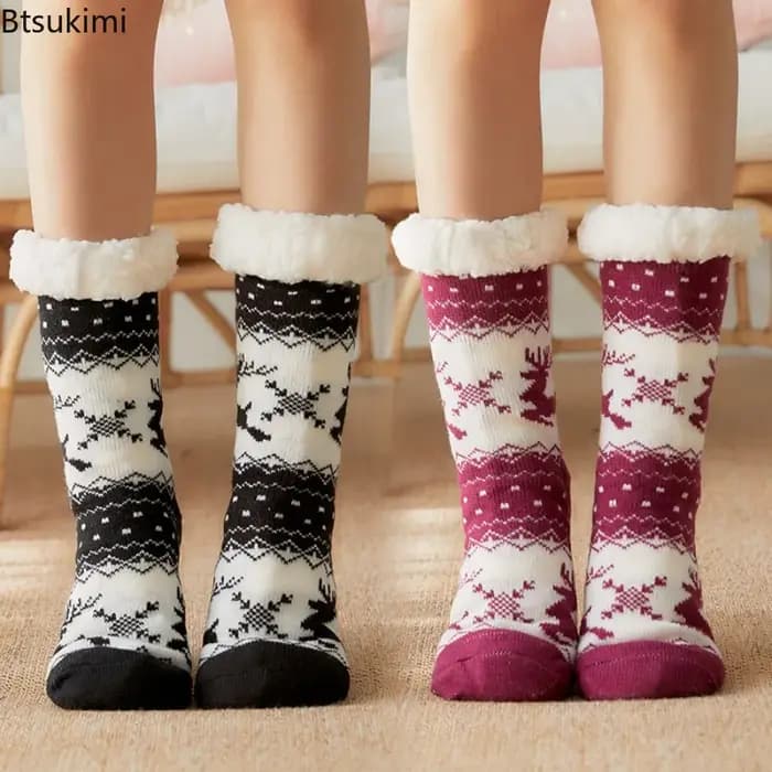 Cadeau de noël pantoufles chaussettes femmes hiver peluche doux flou sol femme moelleux concepteur Silicone anti-dérapant poignée chaussette cerf wapiti