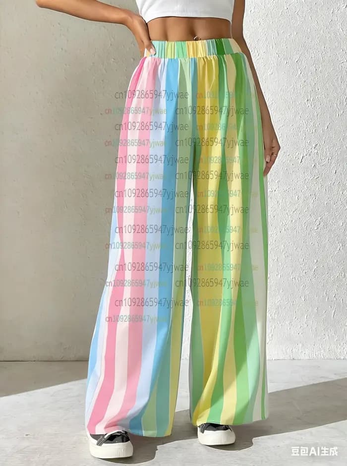 Pantalon de pyjama décontracté à rayures arc-en-ciel pour femmes 2026