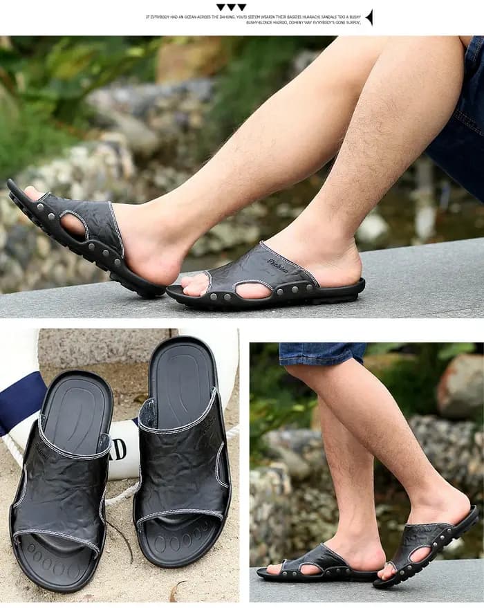 Pantoufles en cuir véritable pour hommes