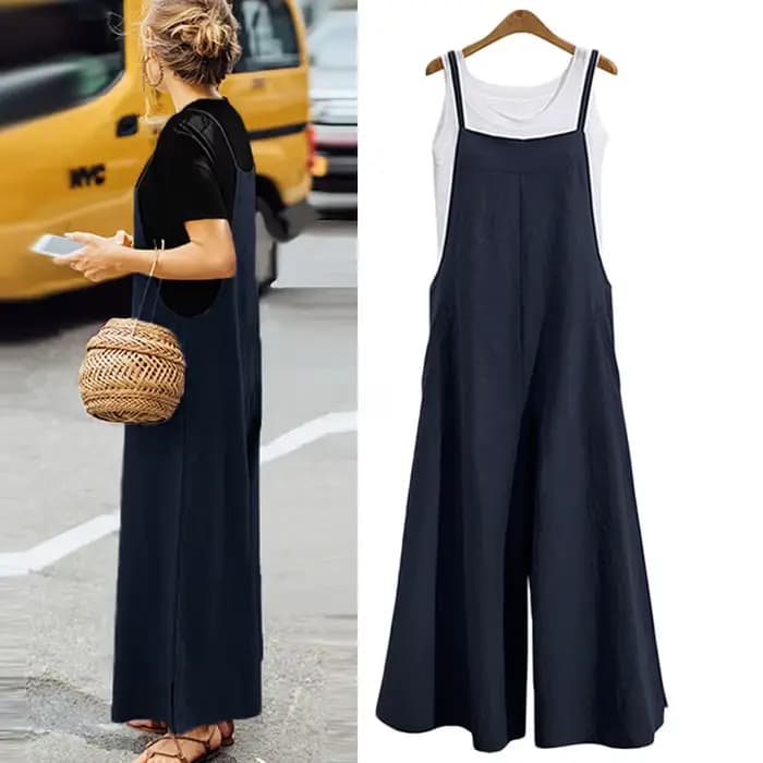 Combinaison à bretelles pour femmes, couleur unie, pantalon à jambes larges, salopette à bretelles, décontractée, ample, sans manches, en coton et lin, 5Xl, été