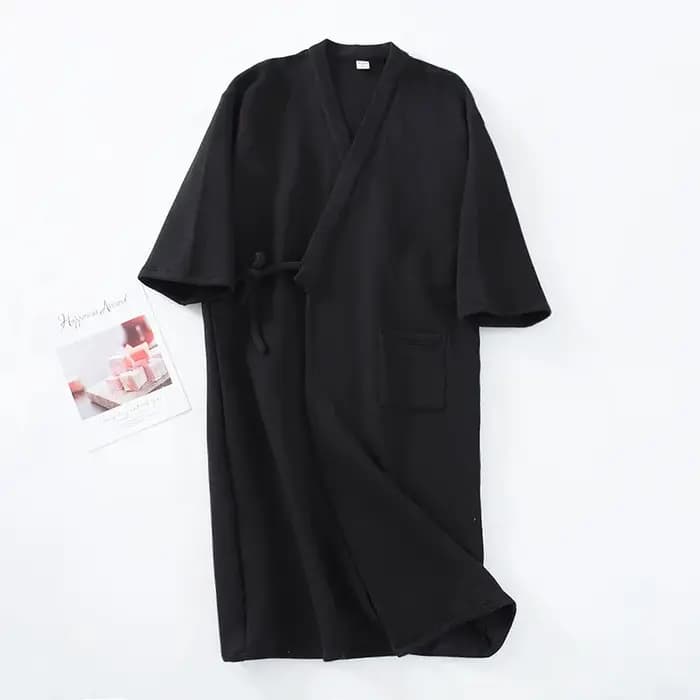 Peignoir Kimono Homme 2026 en Coton Doux et Chaud, Robe de Nuit Décontractée Unie, Vêtement d'Intéri