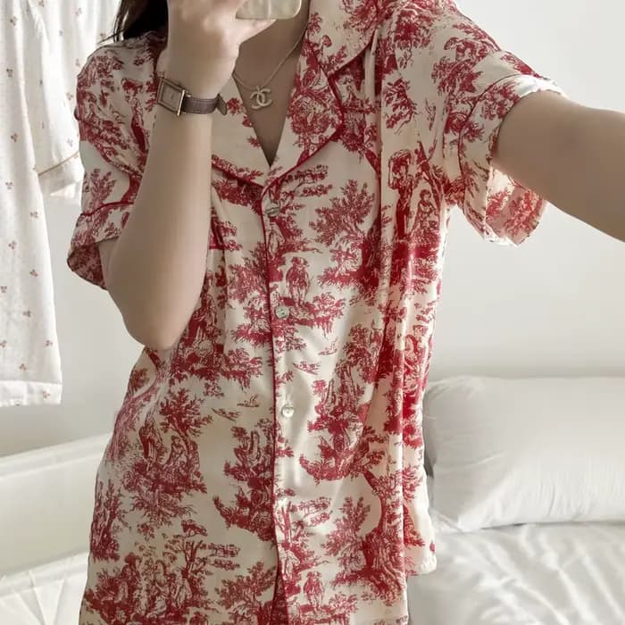 Été femmes à manches courtes Pyjamas ensemble Shorts vêtements de détente Sexy imprimé Satin