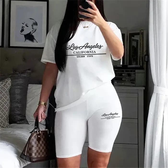 Offres Spéciales – Ensemble Décontracté Confortable et de Qualité pour Femme – Tenue d'Été Deux Pièces : T-shirt Col Rond et Short à Manches Courtes pour le Quotidien