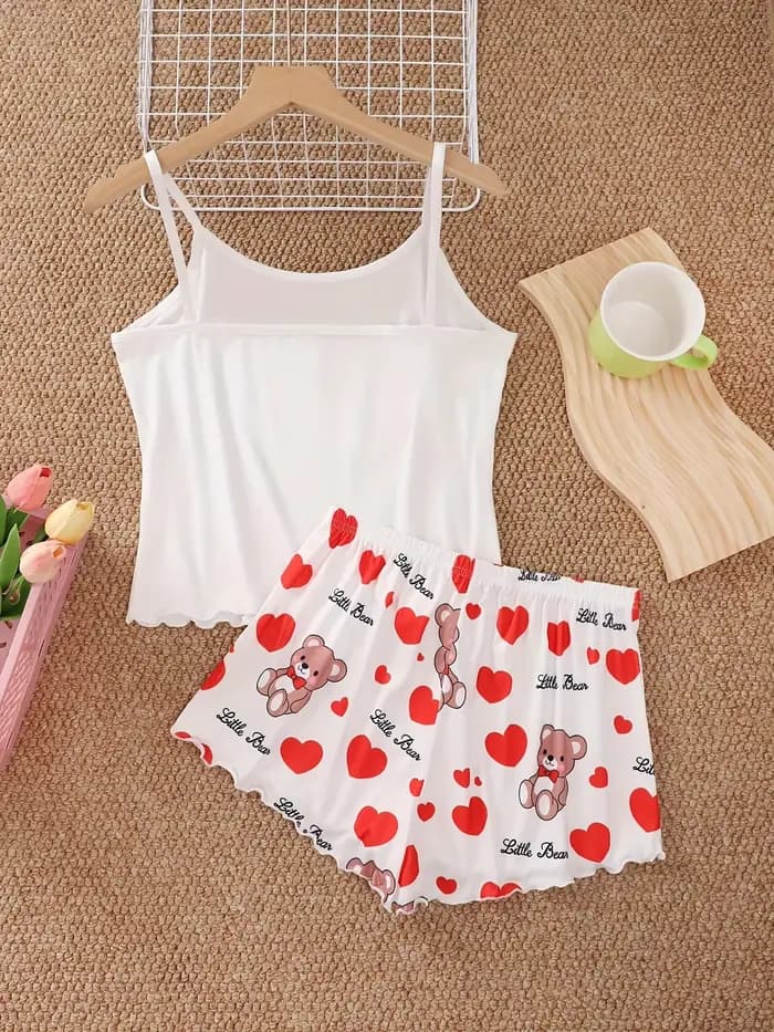 Ensemble pyjama d'été imprimé ours d'amour pour femmes