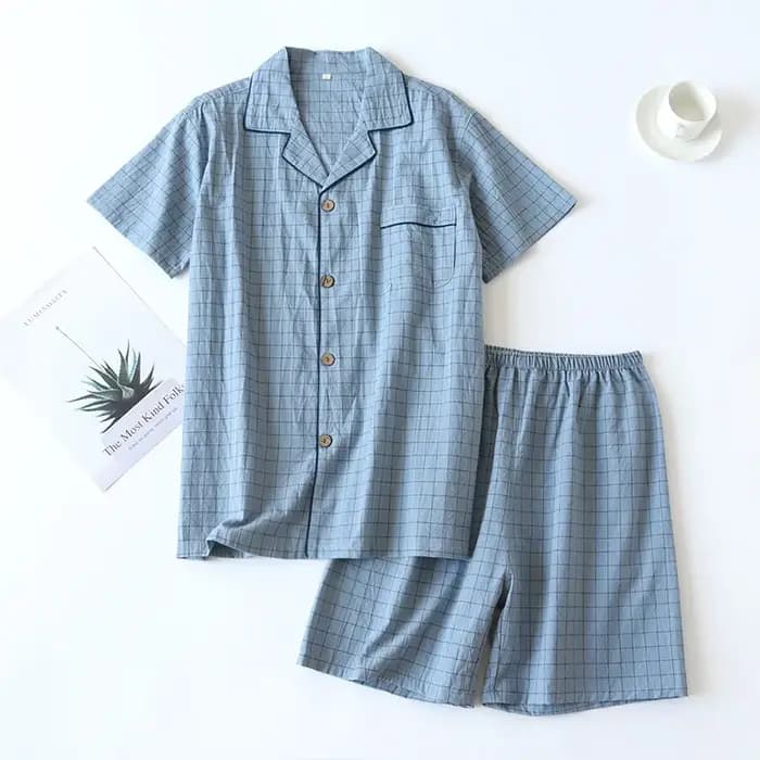 Ensemble de pyjama en coton à carreaux pour hommes, vêtements de détente assortis, cardigan à carrea