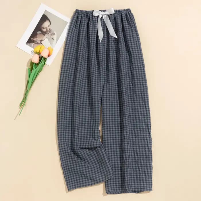 Pantalon de pyjama Simple en coton et Viscose pour femmes, vêtements de chambre imprimés à carreaux, pantalons de maison, printemps et été, 2025