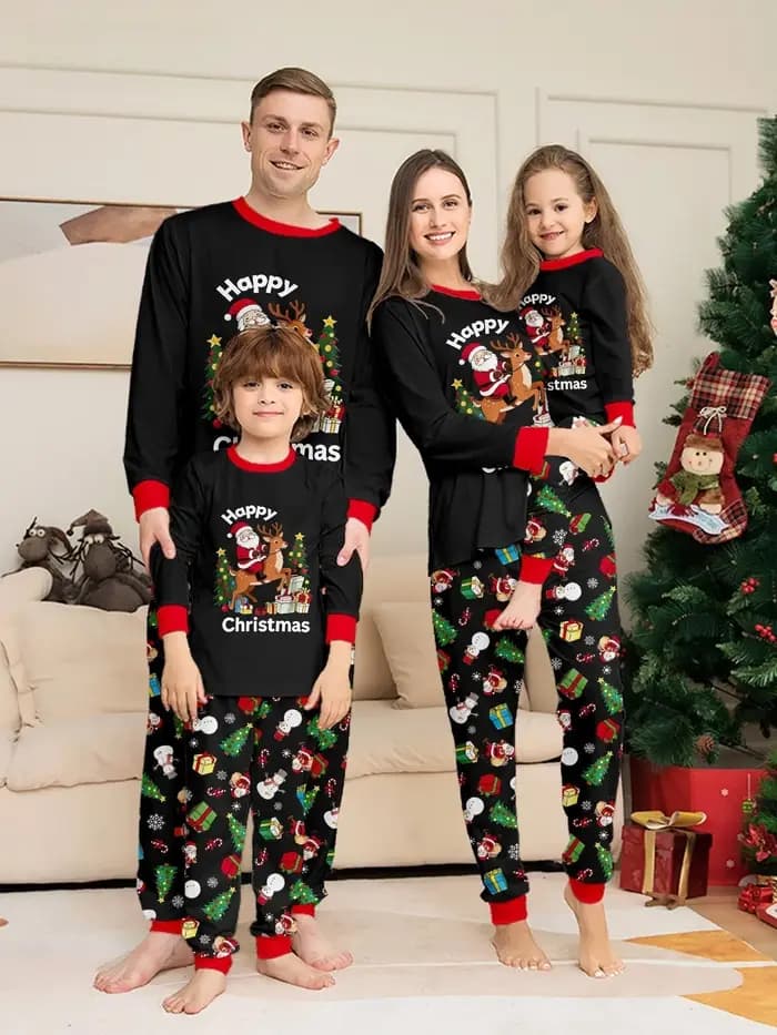 Ensemble de pyjamas assortis à imprimé mignon pour Noël, pour adultes et enfants, 2 pièces, t-shirt