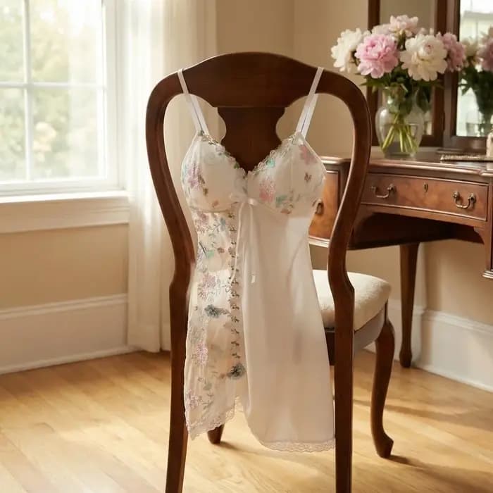 Robe de nuit pour femme en dentelle fine avec nœud