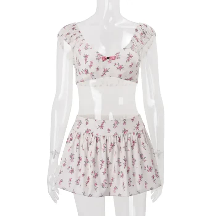 Vêtements européens et américains, nouvelle mode printemps 2026, ensemble haut court floral et jupe